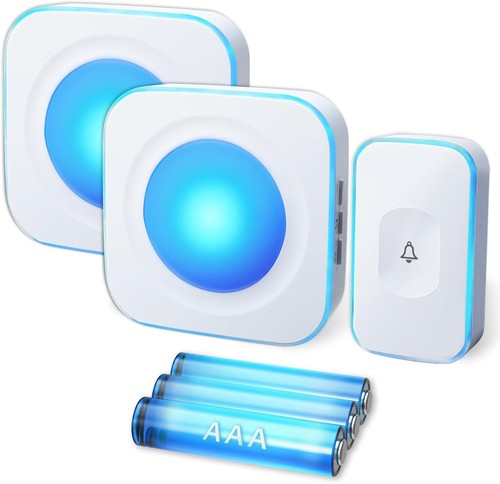 Wireless Doorbell Battery Operated 2Receiver 1Buttons Blue DC - Picture 1 of 9