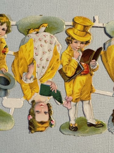 Vintage German Die-Cut Scrap Traditional Victorian Children Dressed in Yellow - Picture 3 of 9