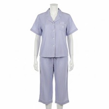 Lauren Ralph Lauren Pajama Set Large Blue Stripe Crop Capris Loungewear Cozy
