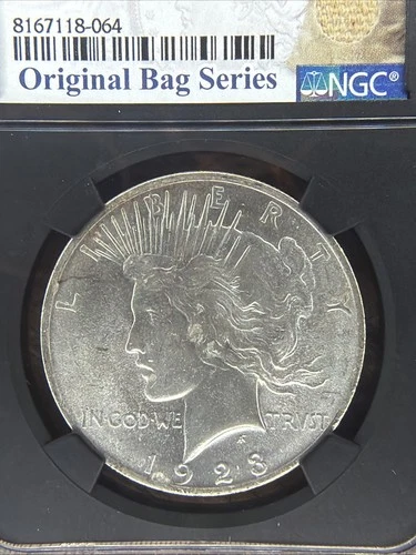 1923 Peace Silver Dollar Original Bag Fragment MS63 NGC