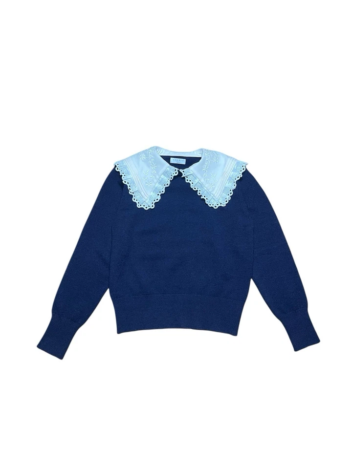 Sandro Paris Sivane Pilgrim Lace Collar Navy Wool Sweater Size S 100% Wool - Image 3 of 4