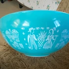 PYREX 444 Amish Butterprint Blue/White 4 Qt Large Glass Mixing Bowl