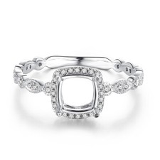 Semi Mount Ring Setting Cushion 6x6mm 925 Sterling Silver with Natural Diamonds