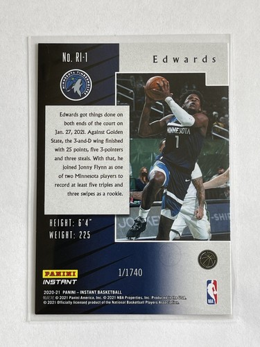 2020-21 Panini Instant NBA Rookie Impulse # 1 ANTHONY EDWARDS 1/1740 RC - Bild 3 von 3