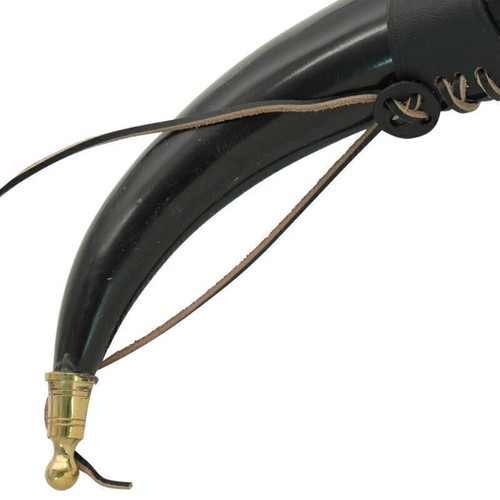 All Natural Brass Adorned Medieval Drinking Horn + Free Black Leather Holder - Picture 3 of 7