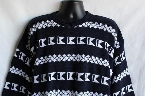 Cape Isle Knitters XL Crewneck Jumper Ski Sweater Geometric Blue Black USA - Picture 7 of 10