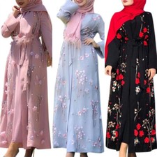 Dubai Women Open Long Dress Embroidery Kimono Abaya Muslim Cardogan Robe Ramadan