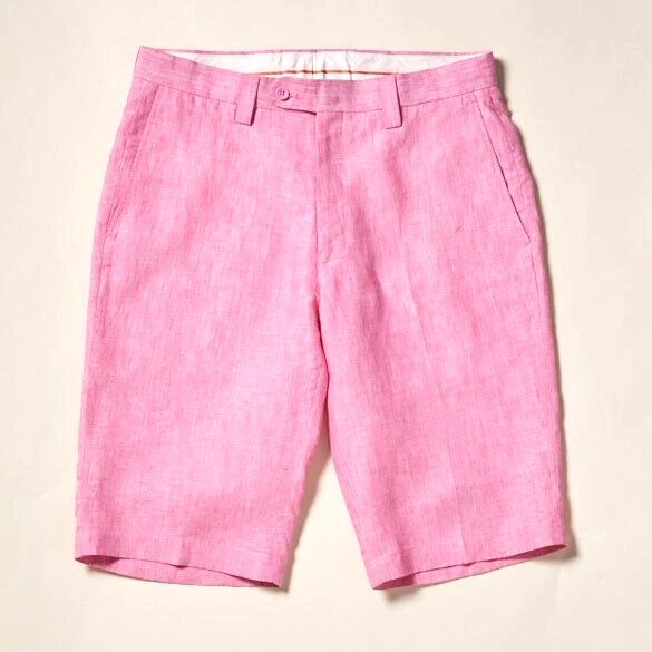 NEW Mens Inserch Summer Shorts 100% Linen Premium Modern Fit SUMMER PINK USA