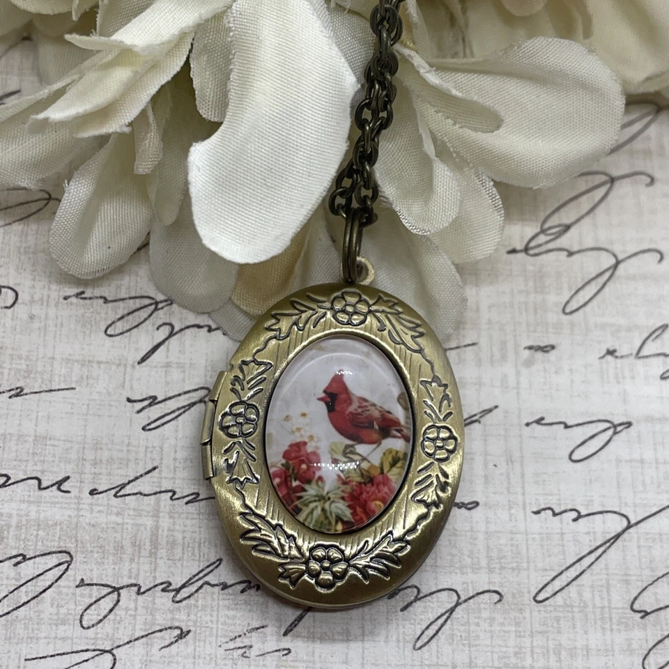 Bronce Pájaro Rojo Cardenal Memorial Joyería Medallón Collar Colgante Boda Nuevo Foto 3 de 4