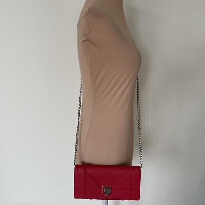 Christian Dior Diorama Croisiére Red Grained Calfskin Chain Wallet