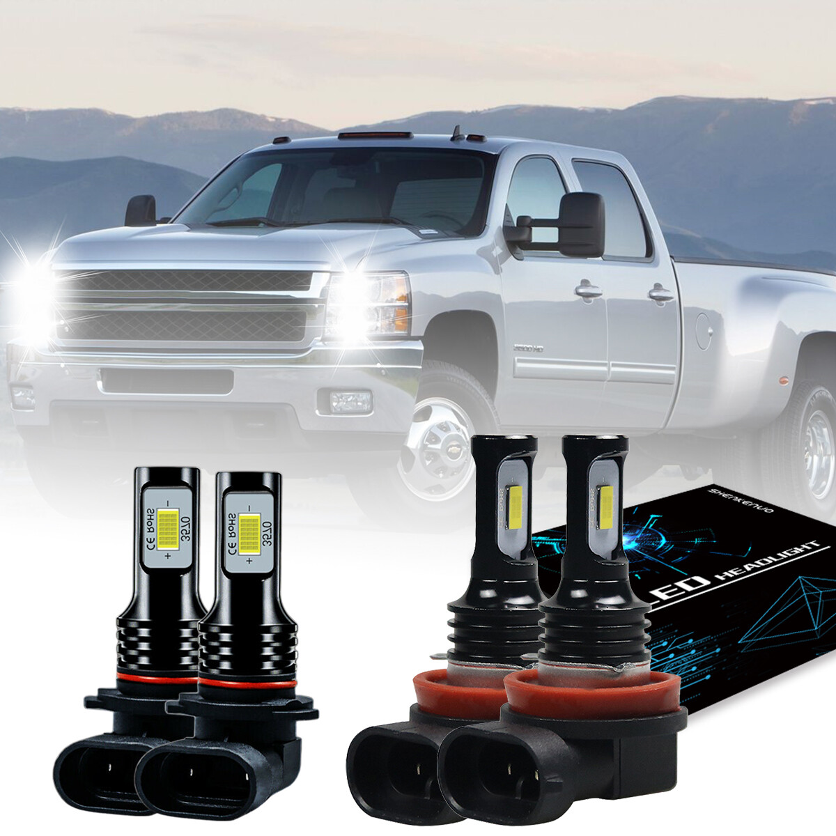 LED Headlight Kit 6000K – 4 Bulbs For Chevy Silverado 1500 (2007-2019) | H11 + 9005 Hi/Low Beam
