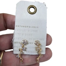 Anthropologie Gold Plated Crystal Flower Vine Ear Climber Earrings NWT