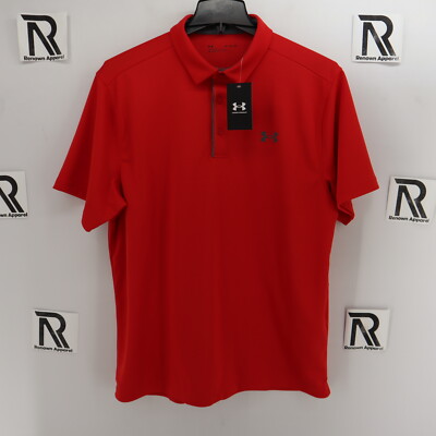 NWT Men's Under Armour Golf Loose Fit Athletic Tech Polo Shirt Red Tennis Causal