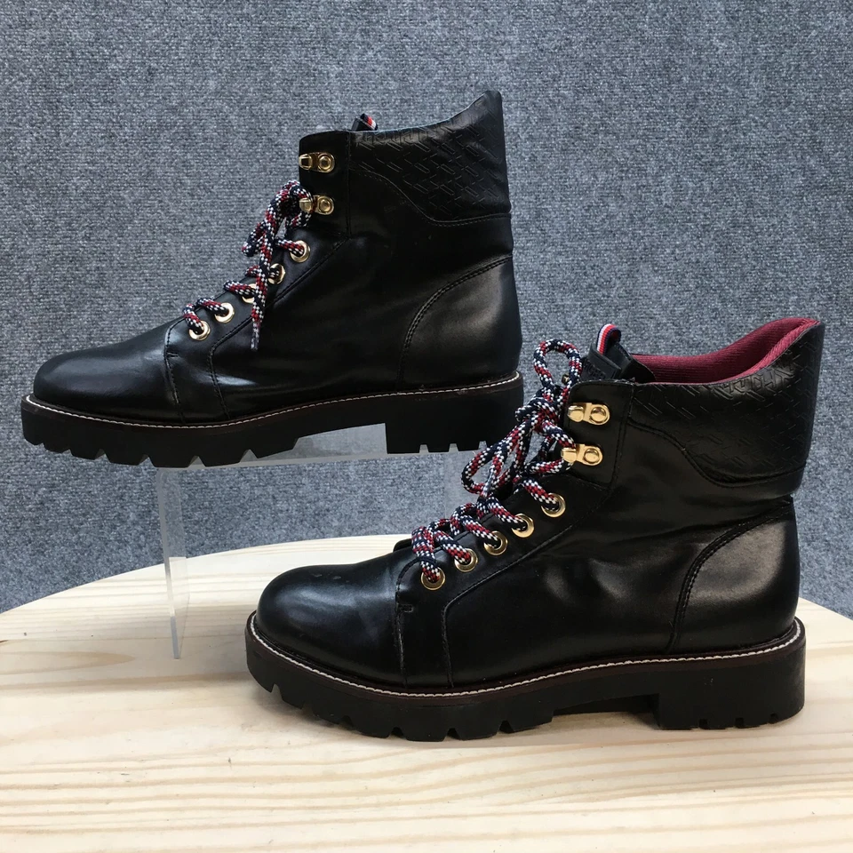 Tommy Hilfiger Botas Mujer 10 M Twleda2 Combat Negro Imitación Cuero Con Cordones Foto 2 de 4
