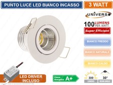 FARO FARETTO LED PUNTO LUCE ROTONDO COLORE BIANCO INCASSO 3W 3000K 4000K 6500K