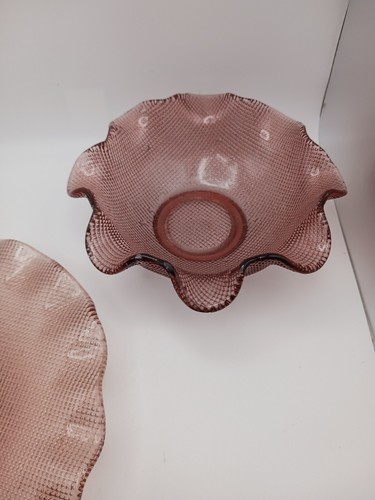 Vintage Italian Colony Glass Ruffled Edge Waffle Bowl Plate lot purple amethyst - Picture 4 of 6