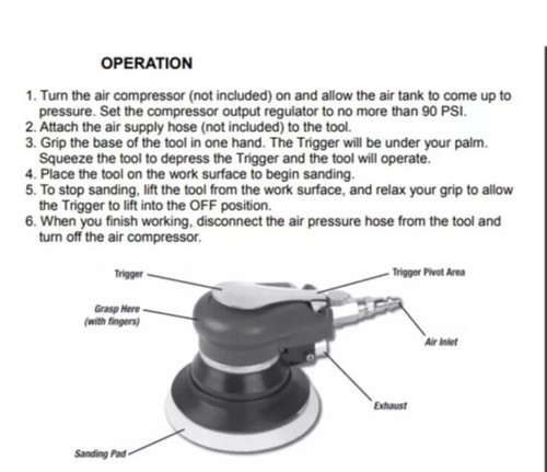 5" Air Random Orbital/ Orbit Palm Sander Self Vacuum/ Compressor Tool (CT1912) - Picture 4 of 4