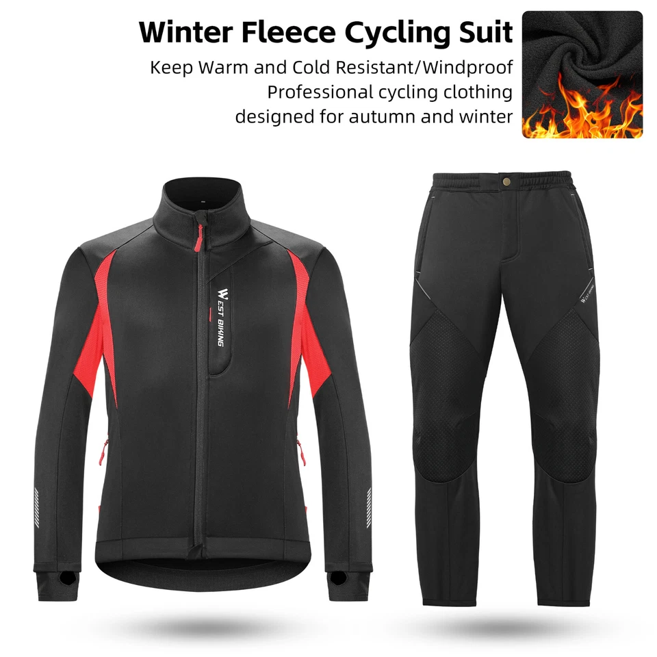WEST BIKING hermal Cycling Jersey Jacket Pants Suits Windproof Warm Comfortable - Image 2 of 4