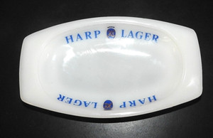 Vintage Harp Lager White Glass Ashtray/Change Tray by Nazeing Glass Ltd England