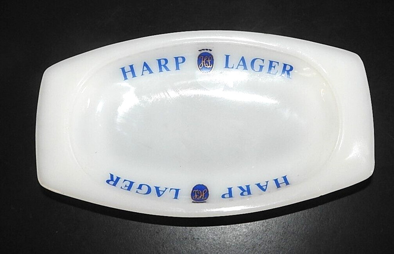 Vintage Harp Lager White Glass Ashtray/Change Tray by Nazeing Glass Ltd England