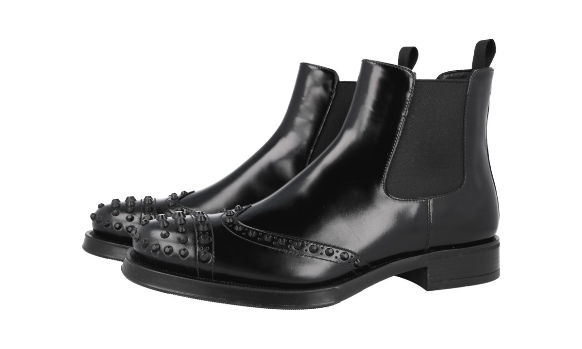 PRADA Size 12 Black Studded Leather Ankle Boots Ankle Boots Prada Boots High PRADA Size 12 Black Studded  main image 3