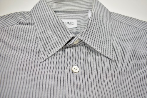 Armani Collezioni Gray w/ Black Stripes Point Collar 100% Cotton Shirt Size: M - Picture 2 of 8