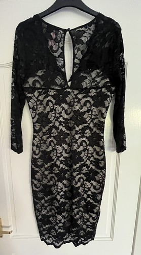 LIPSY London BLACK LACE Lined 3/4 Sleeved BODYCON DRESS STYLE JD01676, SIZE 12 - Picture 5 of 8