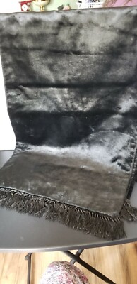 C 1900 Jet Black Velvet? Fringed Mourning Shaw lap Coverlet