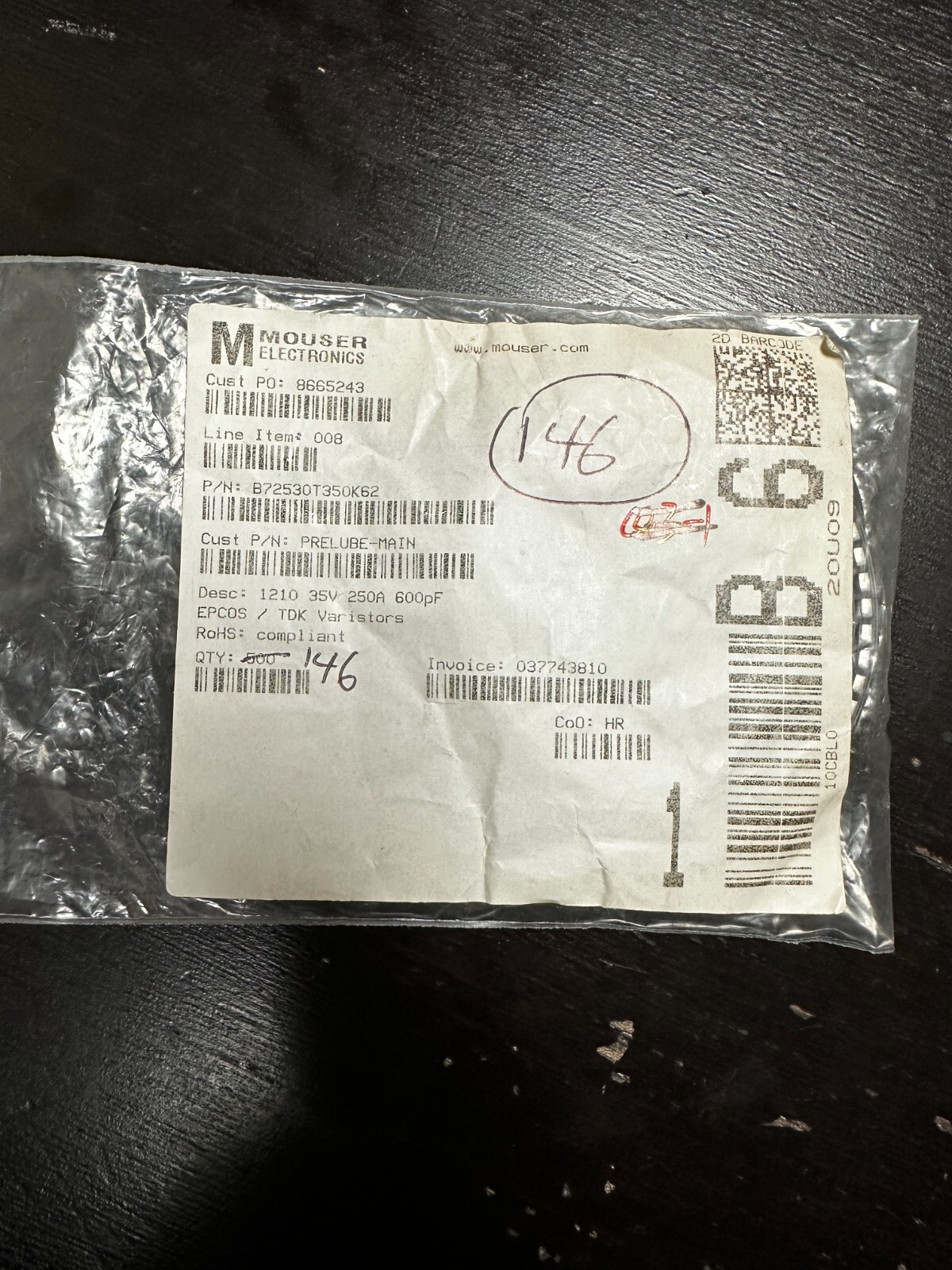 146 Pieces of B72530T350K62 Varistor