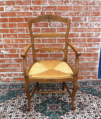 French Antique Louis XV Oak Armchair | Rush Seat Ladder Back