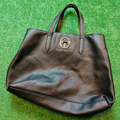 Sergio Tacchini Handbag Black Faux Leather Wide Casual Designer Bag classic