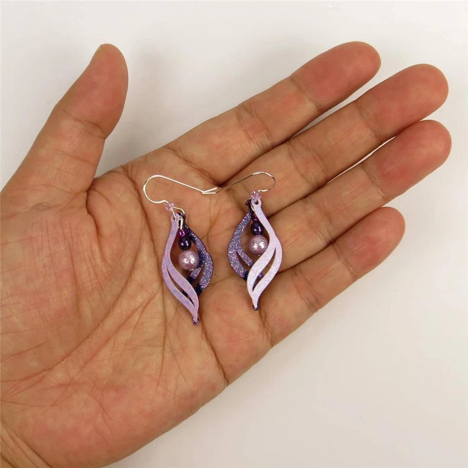 Серьги Adajio блестящие фиолетовый и сиреневый разделенные 'S' изогнутые капли ручной работы в США - Изображение 4 из 4