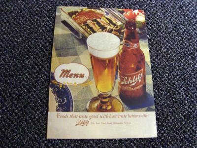 Circa 1950s Schlitz Brown Bottle Menu Cover, Milwaukee, Wisconsin