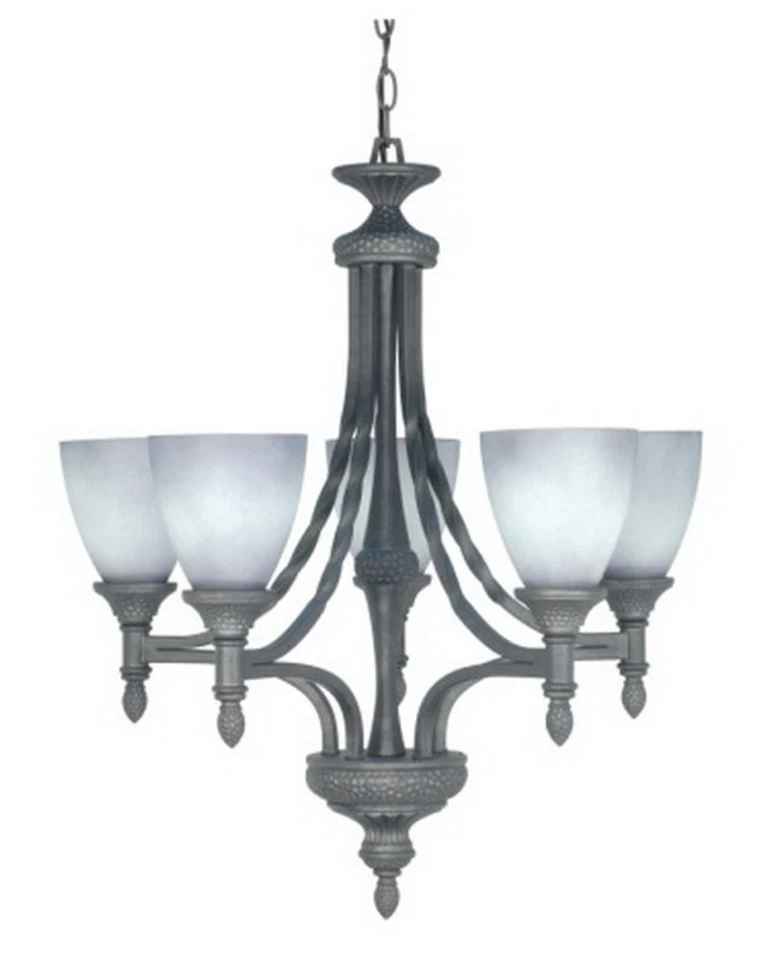 NUVO LIGHTING Pumice Stone And Grey Mist Glass 5 Light Chandelier Orig $465
