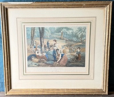 Les Charmes de la Moisson Richard Westall Color Stipple Engraving c1790 Framed
