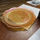 Marigold Jeanette Iris Herringbone Carnival Glass Cake Plate Serving Platter