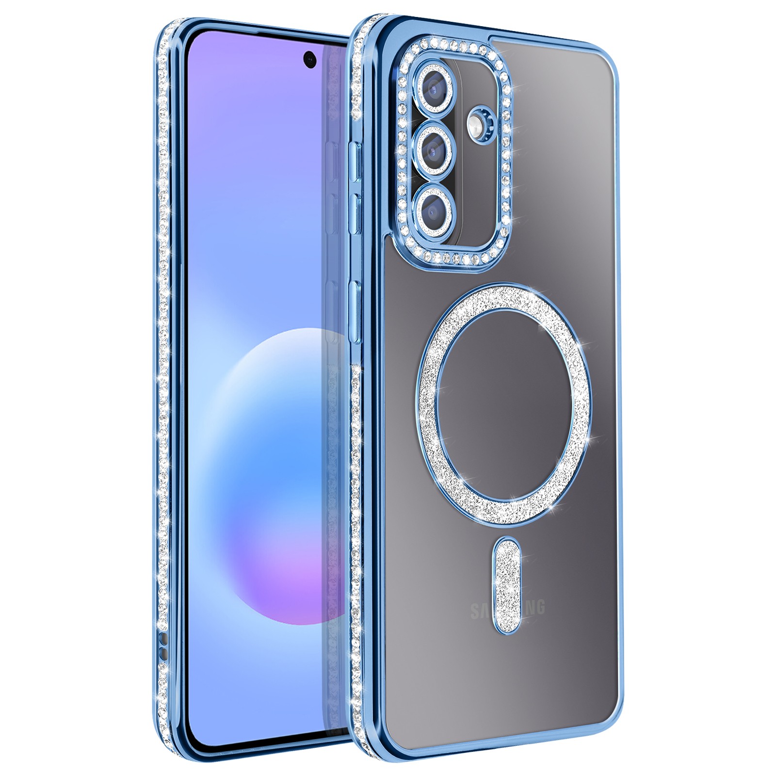 Coque Galaxy A57 Avizar bleue à strass pour sublimer vos soirées et charger partout