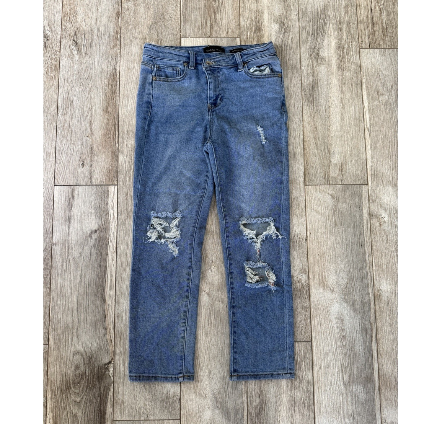 Kendall + Kylie Women’s Blue Denim High Rise Distressed Capri Jeans 5-Pocket
