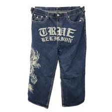 True Religion Mikey Big T Flap Dragon Baggy AF Jeans Dark Wash Size 44