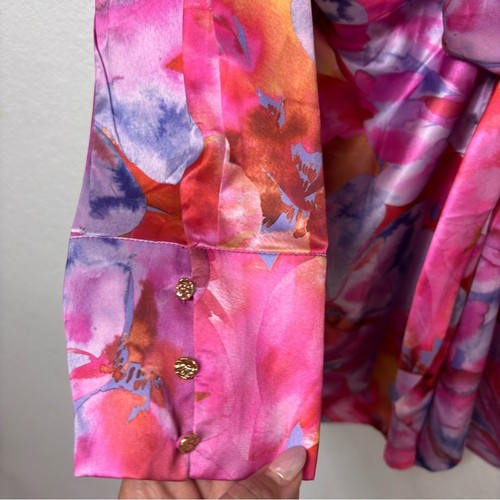 VESTIDO RUNAWAY THE LABEL FLORAL SATINADO ROSA SEDOSO FLORAL RUBÍ CHARLIE XXL NUEVO - Imagen 9 de 10
