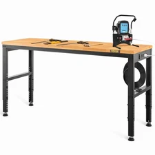 72cm Woodworking Workbench Adjustable Height Oak Wood Top Table 900kg Capacity