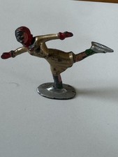 Vintage 1940  s Antique Winter Christmas Barclay Lead Figure Skater Gold Red
