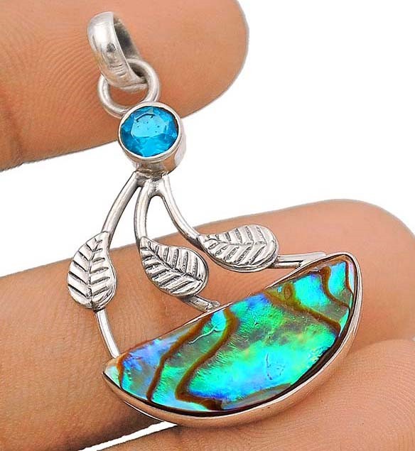 Natural Rainbow Abalone Shell 925 Solid Sterling Silver Pendant Jewelry