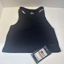 New Under Armour Girls Youth Small Black Motion Crop Tank Top Athletic