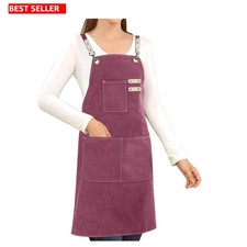 Cross Back Apron Cotton Canvas Purple 3 Pockets Waterproof Adjustable Art Paint