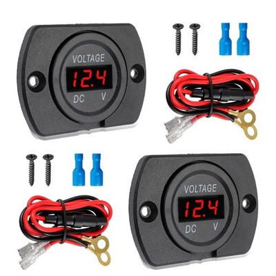 2 Pack Red DC 12V-24V Waterproof Car Voltmeter with LED Digital Display Panel