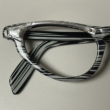 Vintage, stunning frames, glasses, black white striped, silver, trim rare cateye
