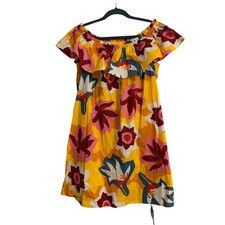 Tropical Cupshe XL Yellow Floral Off The Shoulder Ruffle Cotton Mini Dress NWT