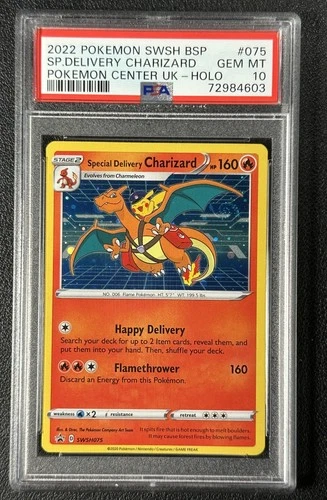 SPECIAL DELIVERY CHARIZARD PSA 10 2022 POKEMON SWSH BSP #SWSH075 CENTER UK HOLO