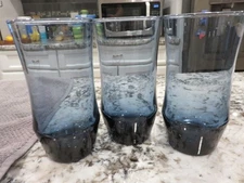 Vintage Mid Century Libbey APOLLO 5.5" Blue Glass Tumblers 12 oz Set of 3 EUC